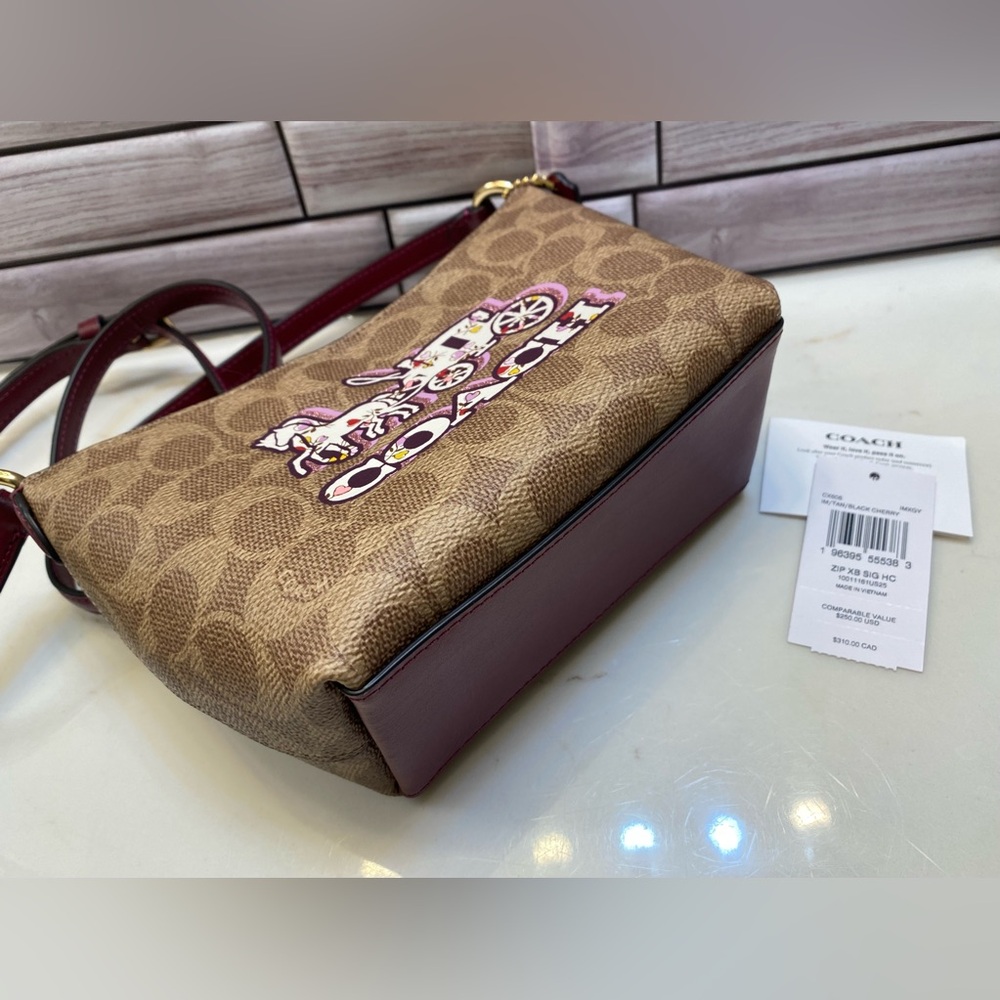Coach 🩷Zip Top Crossbody Bag In Signature Canvas With Horse & Carriage Print NWT - Picture 4 of 10